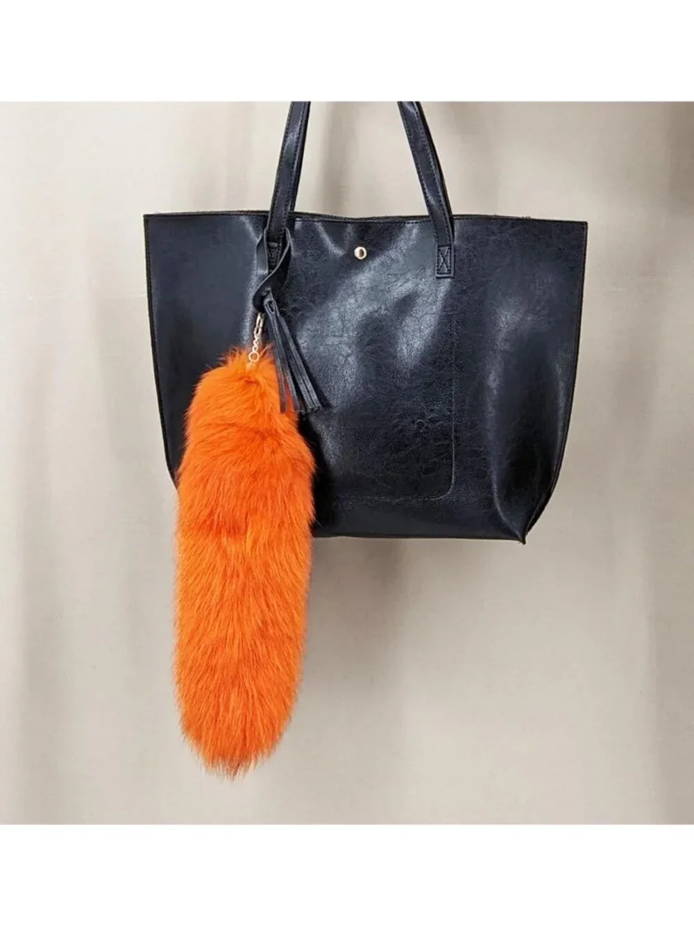 Women's Orange Pendant Cosplay Costume Halloween Furry Tails Keychain Handbag